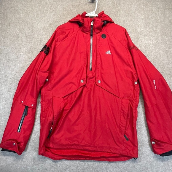 adidas Remix US 971 Jacket Men's Medium Red 1/2 Zip Lined Hooded Water Resistant - Picture 1 of 16